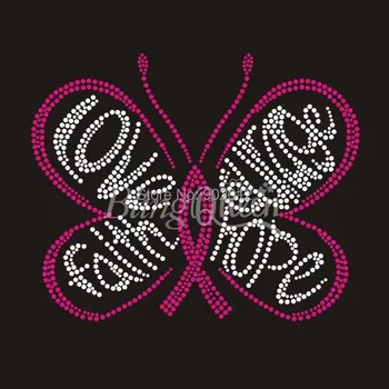

BlingQueen 25PCS/LOT Korean Rhinestone Heat Transfers Butterfly with Pink Ribbon Design