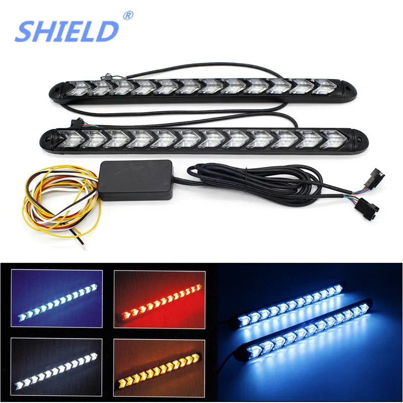 

SHIELD 2X12 LEDs Daytime Running Lights Flow Flash Amber Turn Signal Steering Warning Fog Day Lamp LED DRL Decorative Lights