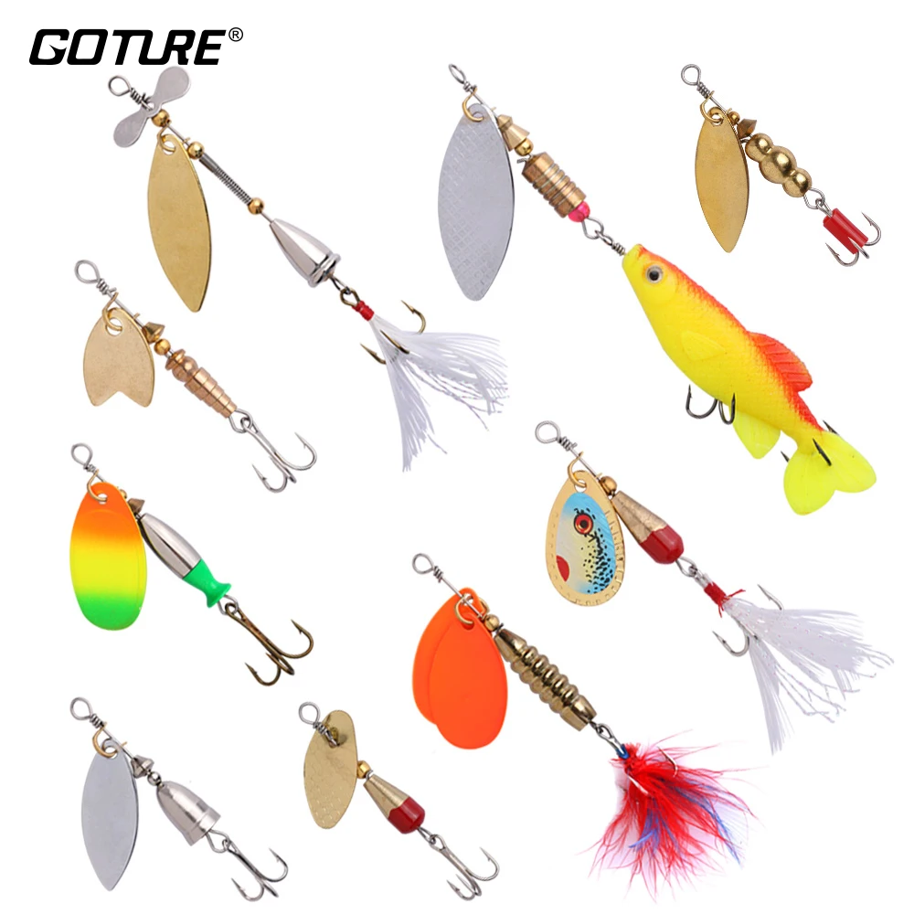 

Goture 9pcs Metal Spinner Spoon Fishing Lure Hard Artificial Bait Spinnerbait Lures with Lure Box Fishing Accessories