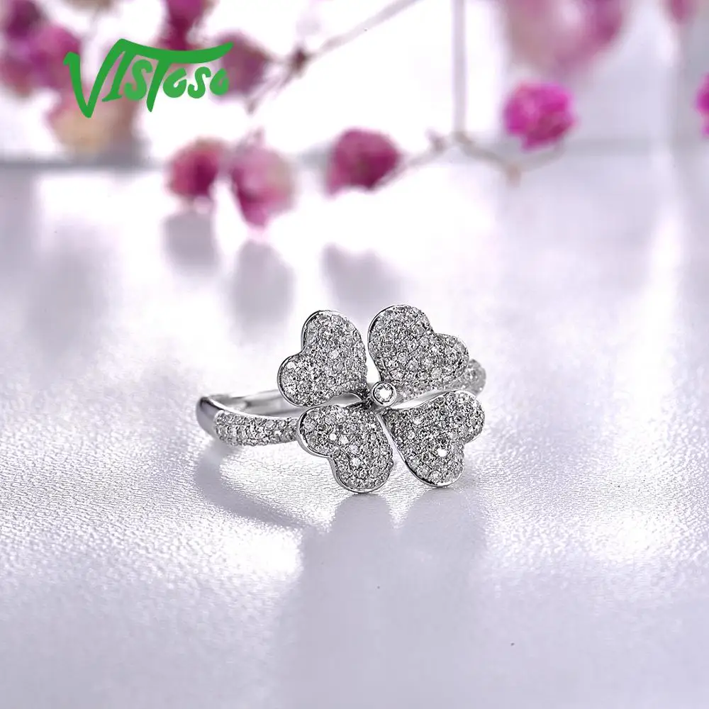 VISTOSO золотые кольца для женщин Подлинная 14 K 585 кольцо из белого золота сверкающие