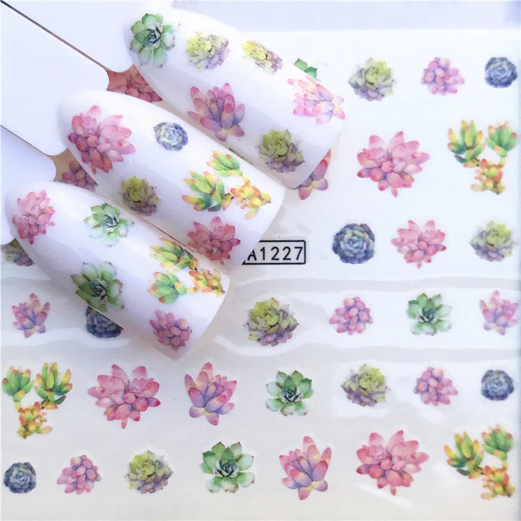 

1 pcs Nail Stickers Succulent plants Water Decal Ocean Cat Plant Pattern 3D Manicure Sticker Nail Art Decoration m1N2