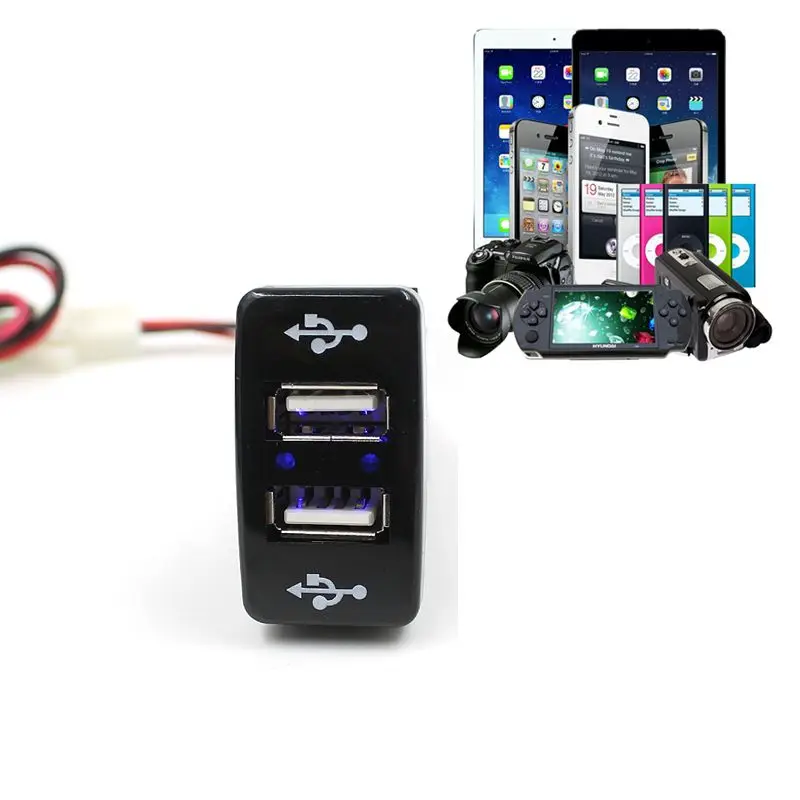 

2019 New Car 12V 5V 3.3A Dual USB Ports Dashboard Mount Charger For TOYOTA VIGO For volvo xc90 xc70 v70 v50 v40 s60 C Qi In CA