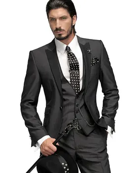 

2018 Customized Charcoal Design Groom Tuxedos Wedding Party Suit business Groomsman Suit ( jacket+Pants+vest+tie)