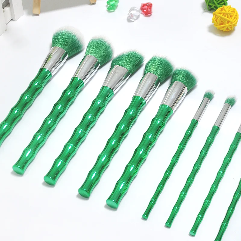 

10pcs Bamboo Makeup Brushes Makeup Brushes Set Green Macarons color Facial Foundation Cosmetic Makeup Brush Kit Free Shipping