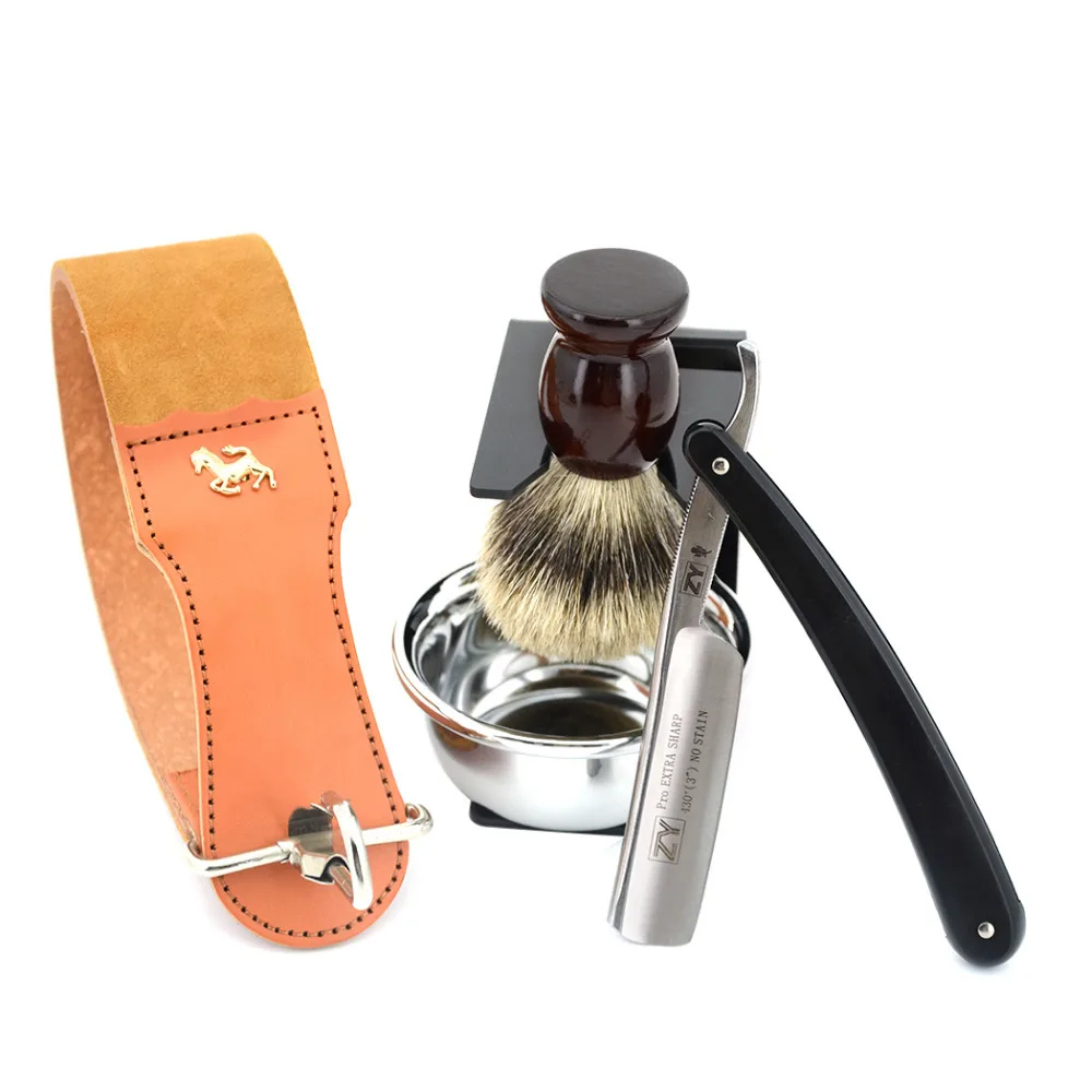Face Razor Set Cut Throat Barber Shaver Kit+Shaving Brush Badger+Soap