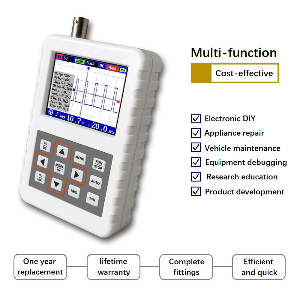 

2.4" LCD Digital Oscilloscope Kit Portable 5M Bandwidth 20 MSps Sampling Rate with 1500Mah Battery
