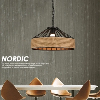 

American Loft Style Hemp Rope Droplight LED Pendant Light Fixtures For Dining Room Hanging Lamp Vintage Industrial Lighting