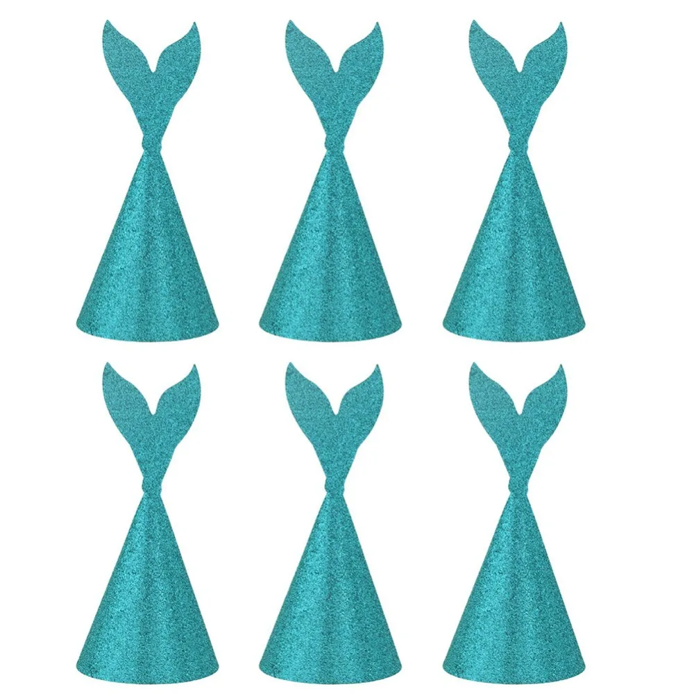 

6pcs/lot Girl's Mermaid Party Supplies Green Glitter Cardboard Birthday Hat Headband Under the Sea Birthday Party Decoration