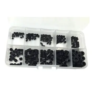 

200PCS M3 M4 M5 M6 M8 Hex Head Socket Hex Grub Screw Set Assortment Kit(Black Alloy Steel)