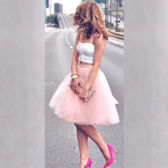 Женская Тюлевая юбка до колен розовая Однотонная на заказ 2017|knee length tulle skirt|fashion