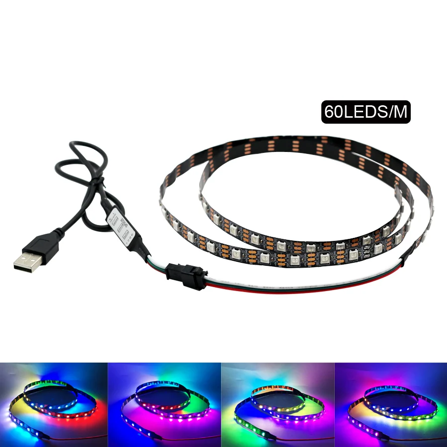 USB RGB светодиодные ленты свет 2812b ТВ ПОДСВЕТКА Мечта Цвет светодиодной вспышкой в полоску украшения для гостиная Внутреннее освещение для