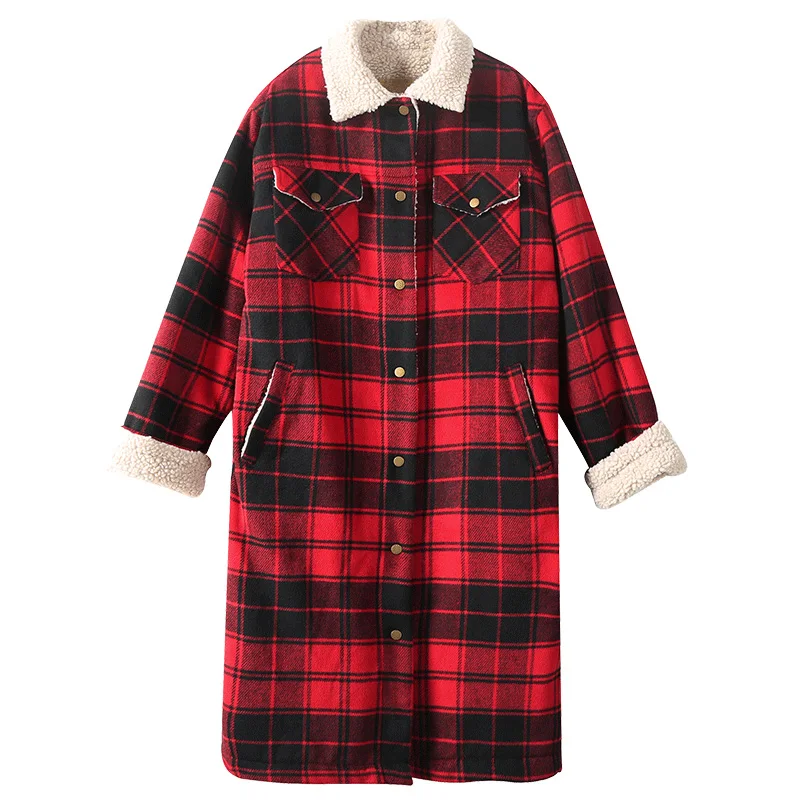 ELF SACK Plaid Lambskin Women Winter Wool Coats British Womens Polyester Trun Down Collar Thick Outerwear Female Casual Coats ELF SACK Plaid Lambskin Women Winter Wool Coats British Womens Polyester Trun Down Collar Thick Outerwear Female Casual Coats