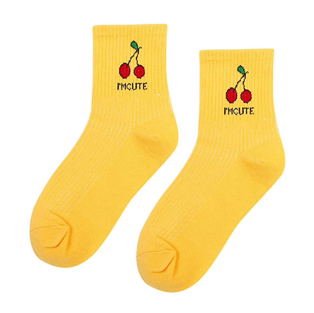

Fashion Womens Fruit Printed Cotton Color Block Socks Warm Colorful Diamond Casual Funny Dress Socks Harajuku Novelty for Girl