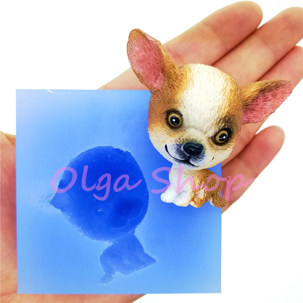 

DYL772 Dog Chihuahua Silicone Mold Fondant Cake Decoration Resin Art Clay Kawaii Charms Mini Dog Mould 39mm x 26mm