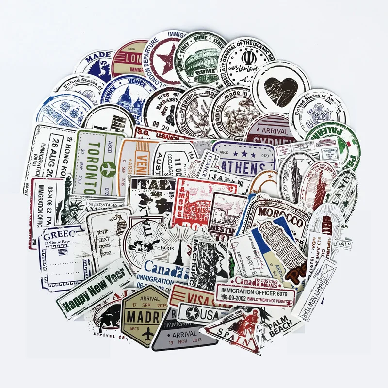 [A LOT]   Personality Retro Postmark Stamp Aviation Sticker European and American Wind RIMOWA Sticker Travel Suitcase Sticker