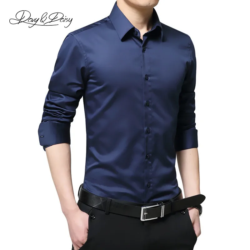 DAVYDAISY, высокое качество, новинка, хлопок, мужская рубашка с длинным рукавом, однотонная, брендовая, повседневная, деловая рубашка, мужская рубашка DS060