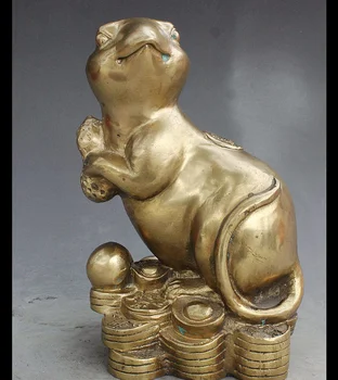 

zhmui8800284008++9" Folk Chinese FengShui Brass Wealth Copper Coin peanut Zodiac Mouse Statue