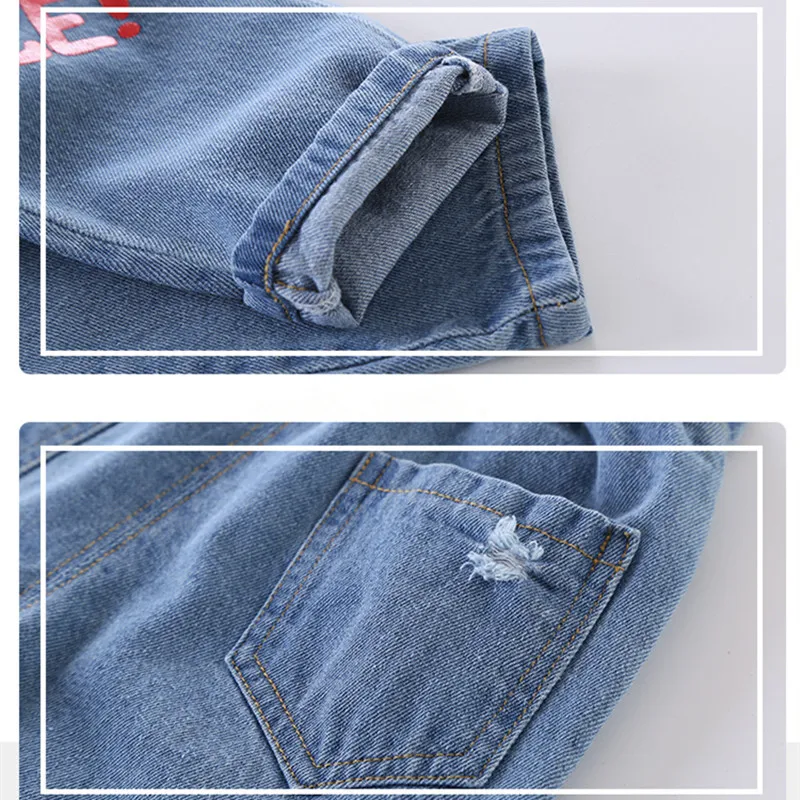 6 Fall & Winter Boys Pants Cartoon Jeans Boy Jeans Ripped Broken Holes Kid Denim Pants Trousers Cotton Elastic Waist Boy Clothing