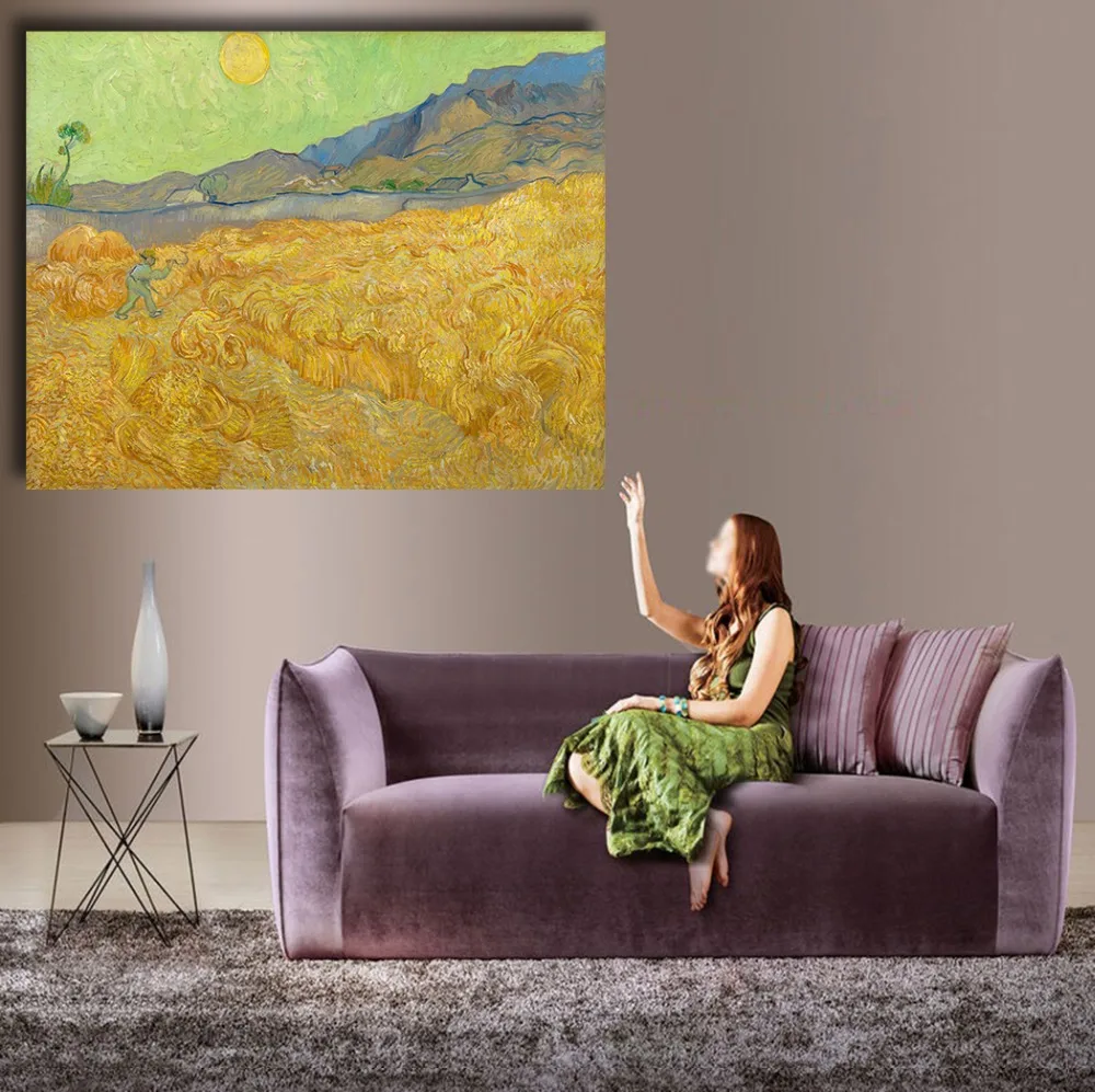 

Wheat field with a Reaper Landscape oil painting on Canvas wall painting picture for Living