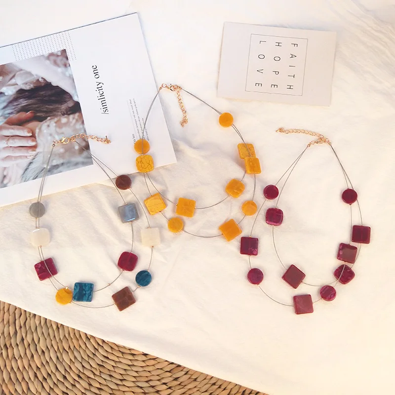 Classic Fashion Acrylic Necklaces for Women With Colorful Resin Geometric Pendants Metal Long Chains Necklaces Party New Jewelry (1)