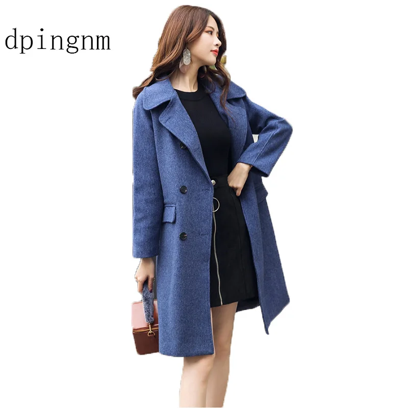 

2018 Autumn Winter Wool Blend Coat Women Long Sleeve Turn-down Collar Jacket Casual Woolen Outwear Solid Overcoat