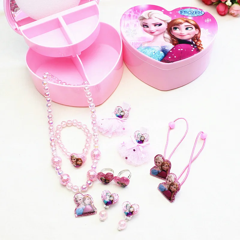 Disney girls toys kids makeup toys Minnie frozen princess necklace set ring earrings princess children's rubber band set gift Disney girls toys kids makeup toys Minnie frozen princess necklace set ring earrings princess children's rubber band set gift
