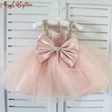 Милое розовое пасхальное платье для малышей, кружевное темно-розовое платье для маленьких девочек с открытой спиной, Пышное Платье для первого дня рождения