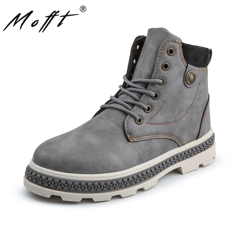 Men Ankle Boots Leather Winter Short Plush Youth Round Toe High Top for Black Brown Grey Shoes Male Hard Wearing | Обувь