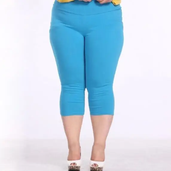 

Good Quality Extra Large Size Women Capris Pants Super Stretch Candy Color Plus Size Female Elastic Pants Calf length 6XL DV137