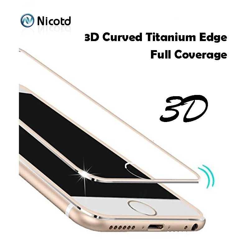 

For iPhone 7 Plus 6 6S 5 5S 3D Curved Titanium Edge Tempered Glass Full Coverage Screen Protector Protective for iphone X 8 Plus