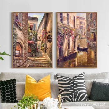 

no frame Mediterranean water city stone house canvas printings oil painting printed on cotton home wall art decoration pictures