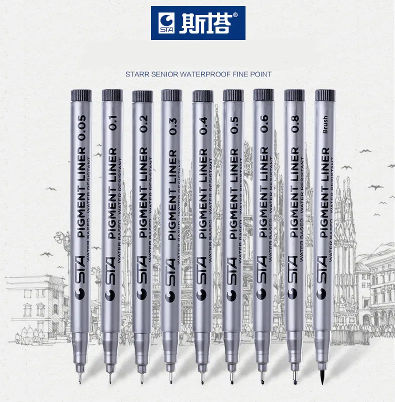 

Sta 8050 Pigment Liner Pigma Micron Ink 9pcs/set Marker Pen Water-based Marker Different Tip Size Pigment Liner for Drawing