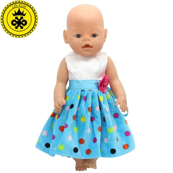 

Multicolor Points Printed Princess Blue Dress For 43cm Baby Doll Clothes Doll Accessories Children Gift 151