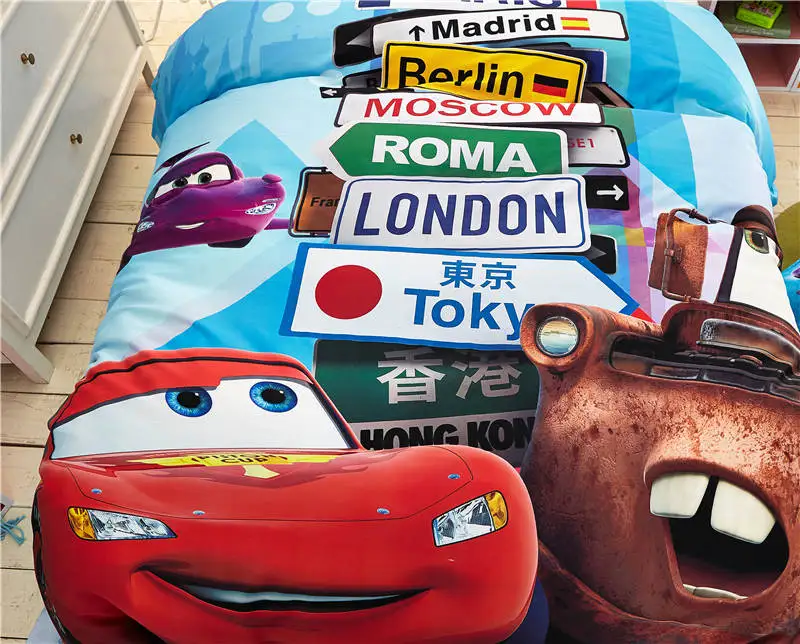 ديزني الكرتون البرق ماكوين سيارات طباعة الفراش للبنين ديكور غرفة نوم الحرير الحرير ملاءة سرير مجموعة واحدة التوأم الملكة حجم