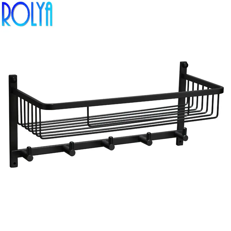 

ROLYA Matte Black Solid Brass Single Bathroom Storage Basket Square Tub and Shower Caddy