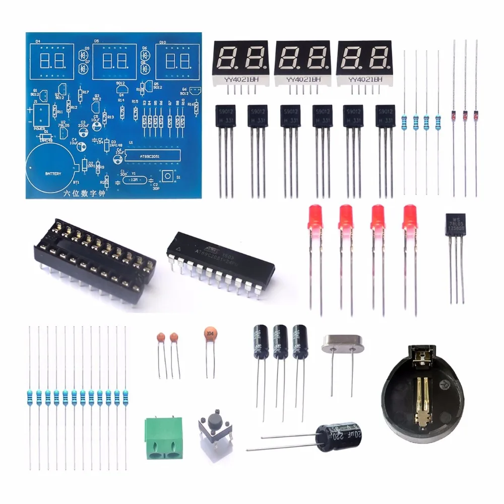 

DIY Kits AT89C2051 Electronic Clock Digital Tube LED Display Suite Electronic Module Parts and Components DC 9V - 12V