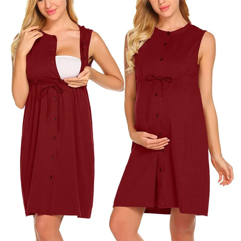 

Women Maternity Short Sleeve Stripe Nursing Baby Nightdress Breastfeeding Dress vestidos robe femme enceinte for photo shoot E1