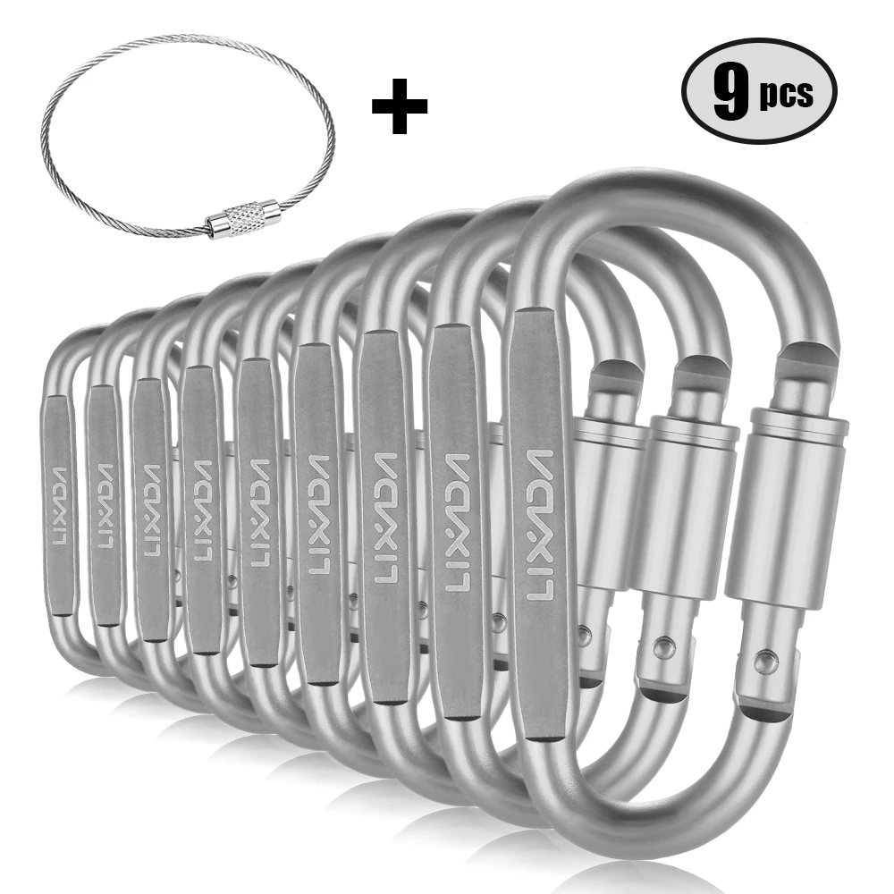 

LIXADA 9PCS Carabiner Set Climbing Carabiners Outdoor Camping Aluminum Alloy D-ring Screw Lock D Buckle Multi Tools 8.2x4.2cm