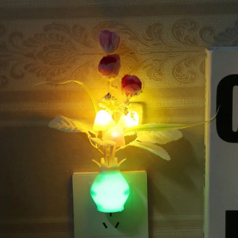 Светодиодный грибы цветы завод Красочный ночник штепсельная вилка стандарта США лампа Новинка настенное торцевое освещение лампа для украшения спальни