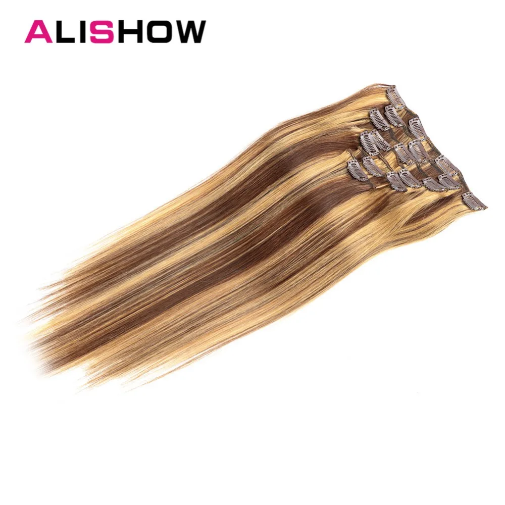  Alishow Clip In Human Hair Extensions Straight Full Head Set 7pcs 100g Machine Made Remy Hair Clip 