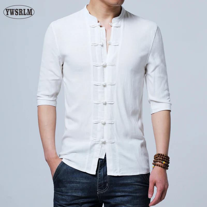 Chinese Style Flax Summer Pants Embroidered Yarn Men S Shirt Men S Long Sleeve Shirt