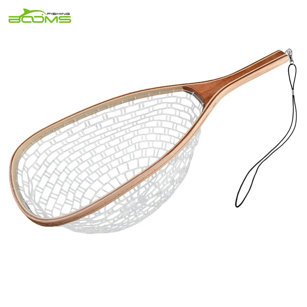 Booms Fishing N2 Fly Fishing Trout Net Rubber with Wood Landing Mesh