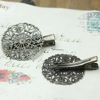 

10pcs 31mm Wholesale Antique Bronze Round Filigree Flower-shaped Flat Pad Barrette Hair clip Blank DIY Hairpin Findings