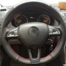 Free Shipping High Quality cowhide Top Layer Leather handmade Sewing Steering wheel covers protect For Skoda Yeti