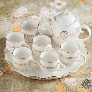 

8PIECES European style ceramic tea set bone china tea set with tray English afternoon tea fruit tea and flower tea