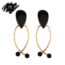 

SR:FINEJ Trendy Cross Clip On Earrings Big No-Pierced Earrings Black Resin 3.15 Inch Earring Women Ear Jewelry Without Piercing
