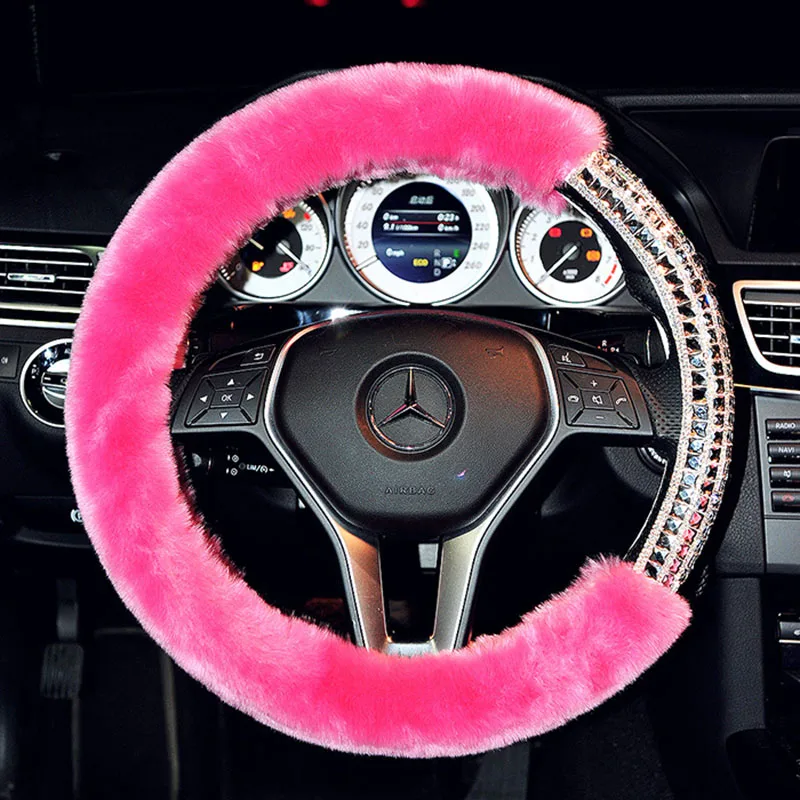 Winter Plush Car Steering Wheel Cover Crystal Diamond Flash Drill