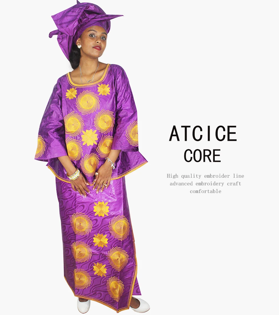 African Dress For Woman Bazin Riche Embroidery Design For Lady Top With Rapper LB006 african dress style