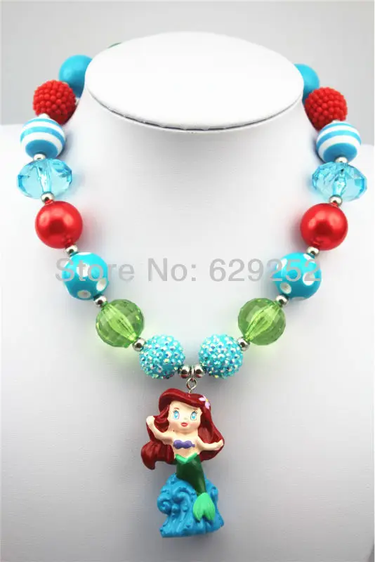 

10pcs Ariel Princess Chunky Bubblegum Beaded Girl Necklace for kids Blue CB216