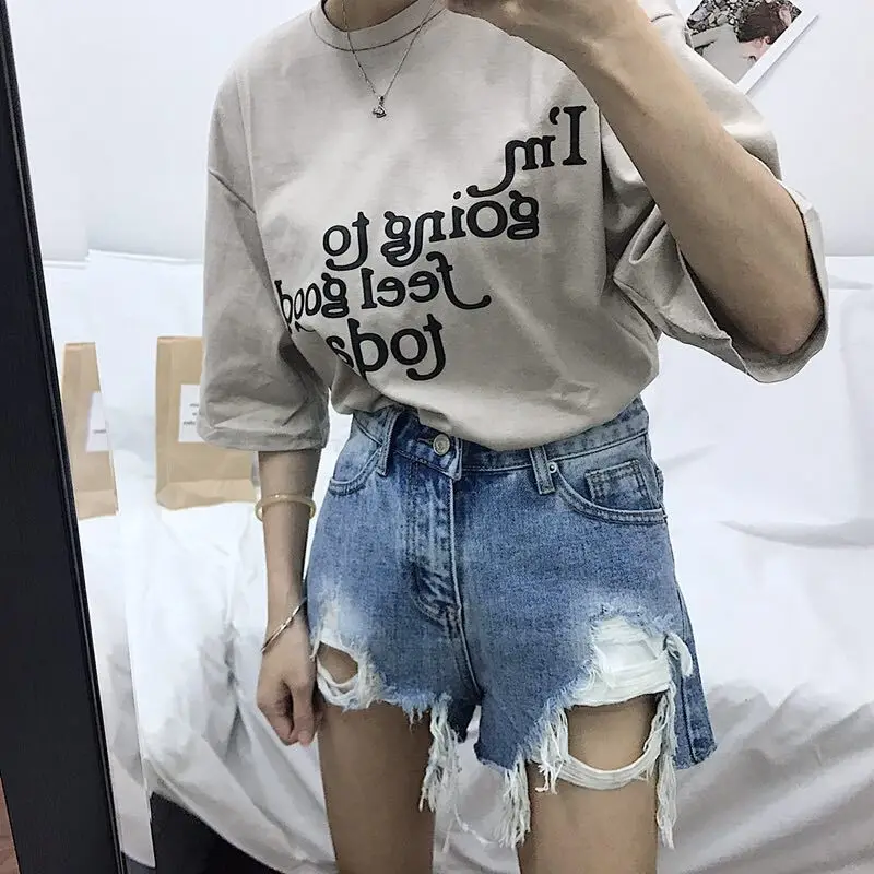 2018 Summer Women Shorts Ripped Jeans High Waist Loose Blue Sexy & Club Denim Short Feminino with Hole Plus Size 3XL 4XL 5XL